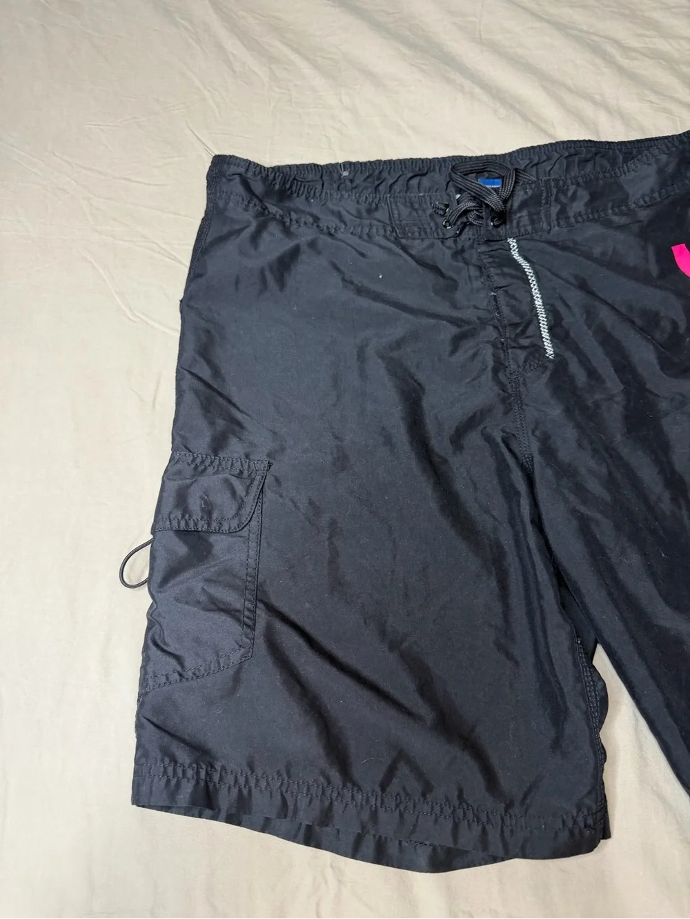 surf style Black Swim Board Shorts with Neon Gradient Logo